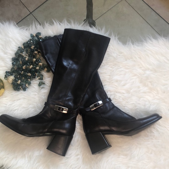 Glacee Brown leather chunky heel boots